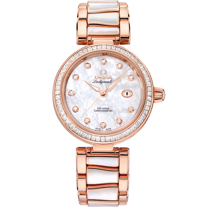 Omega De Ville Ladymatic 34mm White Dial with Diamonds Sedna™ 18k Rose Gold Bracelet 425.65.34.20.55.007