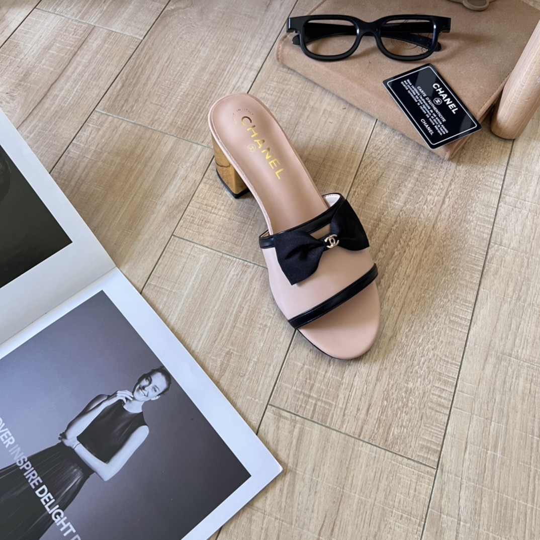 Chanel Grosgrain Ribbon Bow Mule Leather Pink