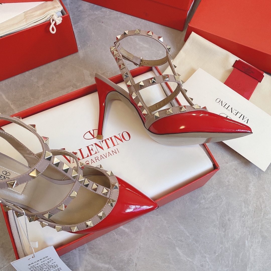 Valentino Patent Rockstud Caged Pump 100Mm Red