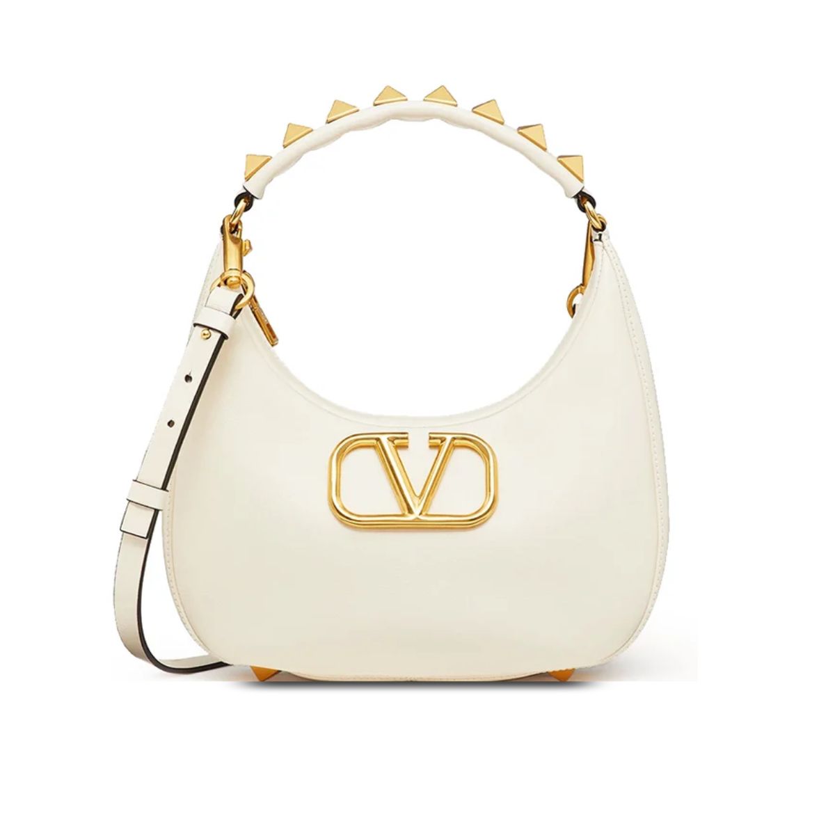 Valentino Garavani Stud Sign Calfskin Hobo Bag in Light Ivory 30cm