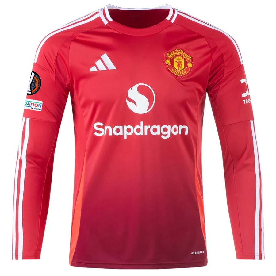 adidas Manchester United Bruno Fernandes Long Sleeve Home Jersey w/ Europa League Patches 24/25 (Red)