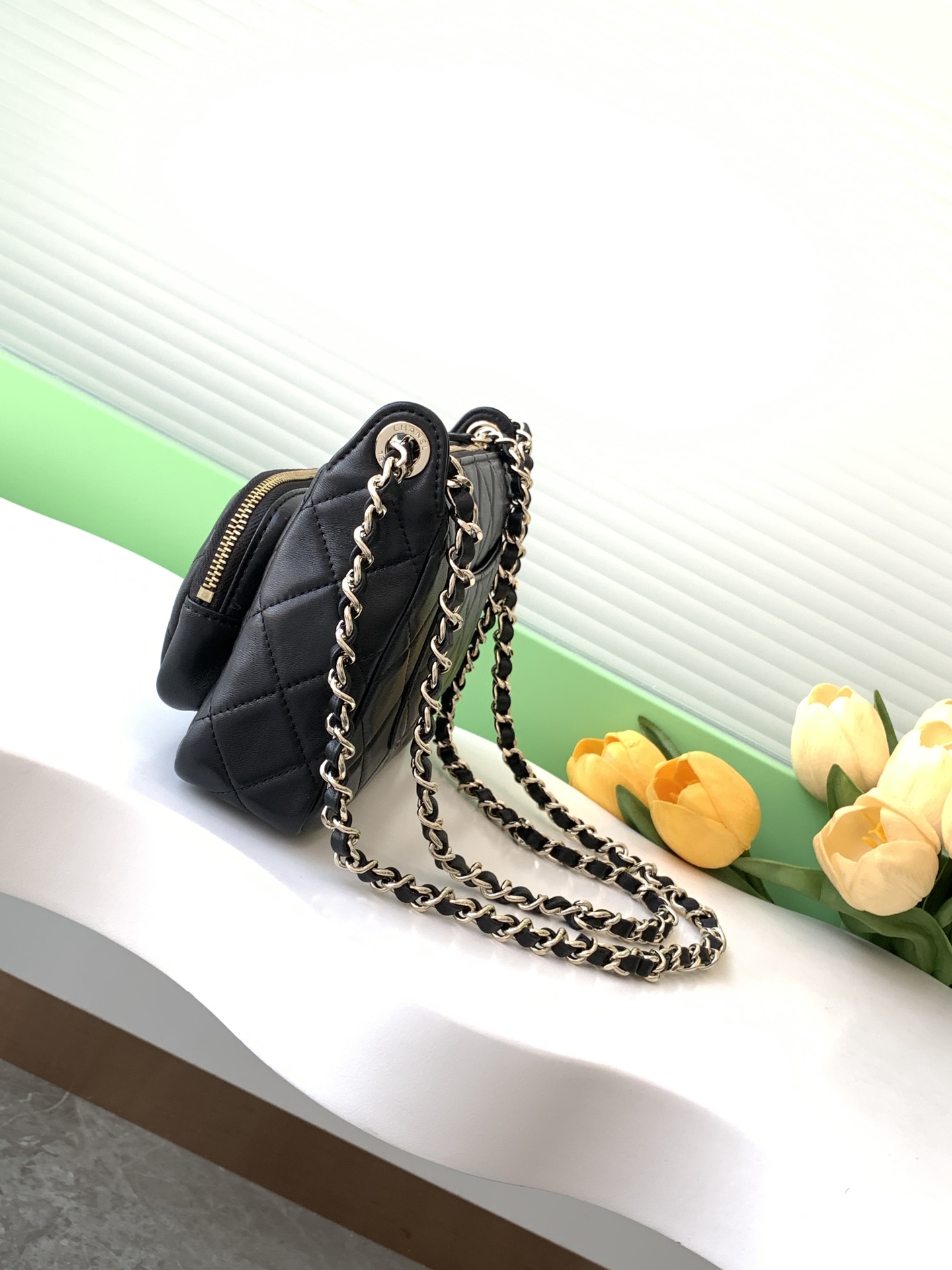 25C Cruise Camera Bag in Black Crinkled Lambskin