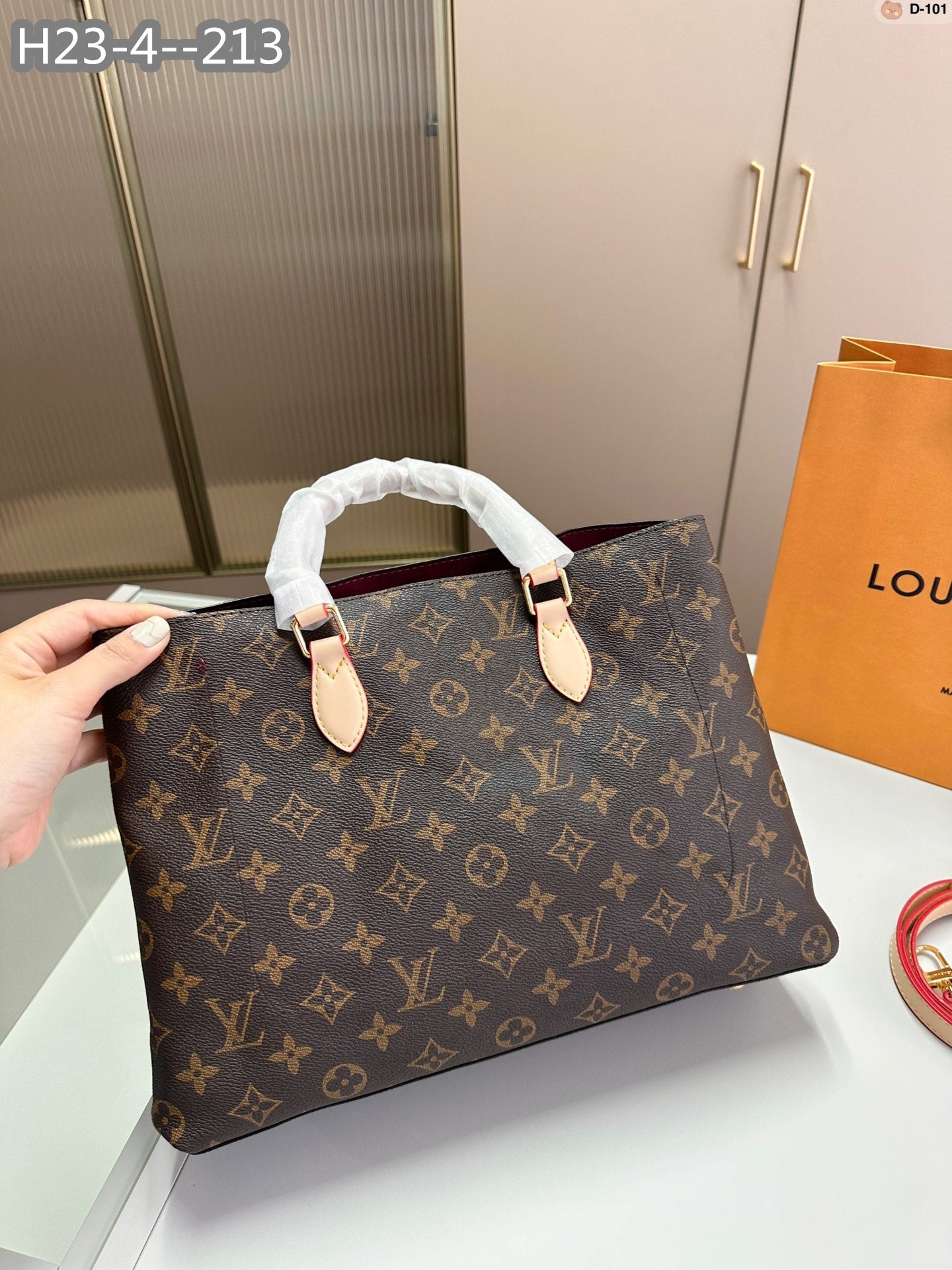 Louis Vuitton Flower Tote Bag 34Cm Brown With Line Beige M43551