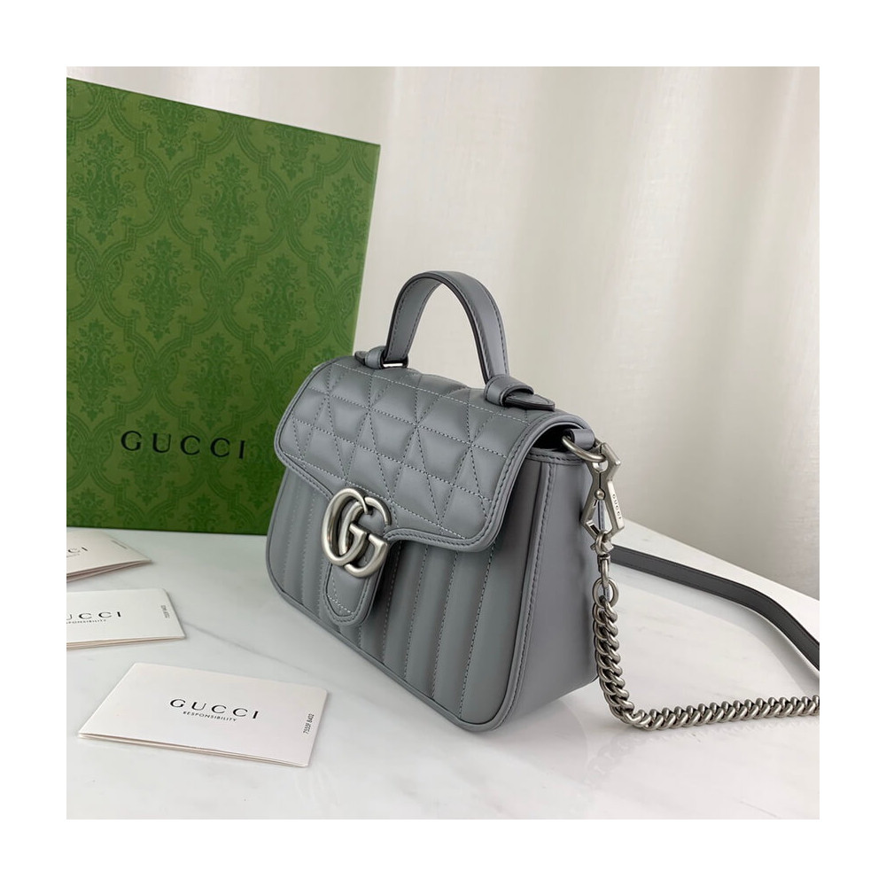Gucci GG Marmont Grey Matelasse Leather Mini Top Handle Bag