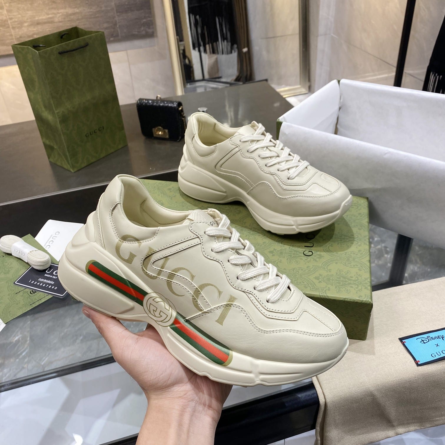 Gucci Women’S Rhyton Gucci Logo Leather Sneaker 528892 Drw00 9522