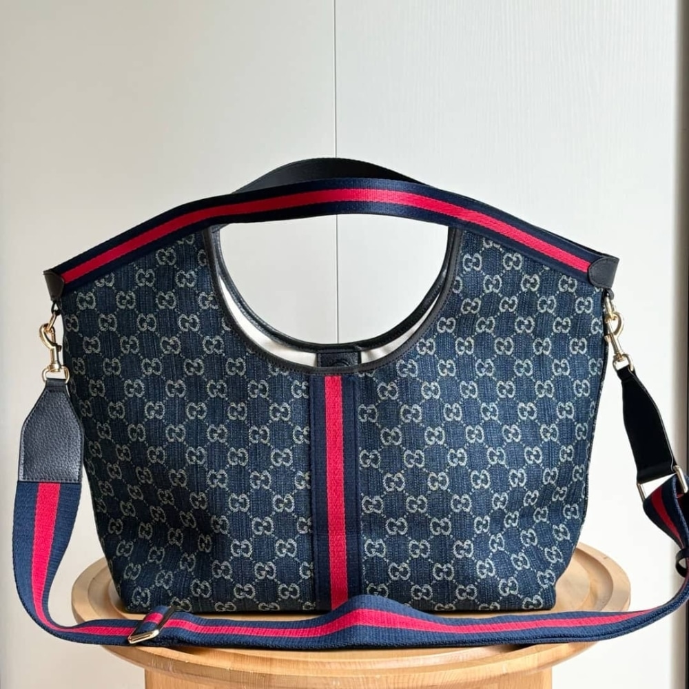 Gucci Giglio Large Tote Bag Blue And White GG Denim 60cm ‎853971 FAFFQ 8864