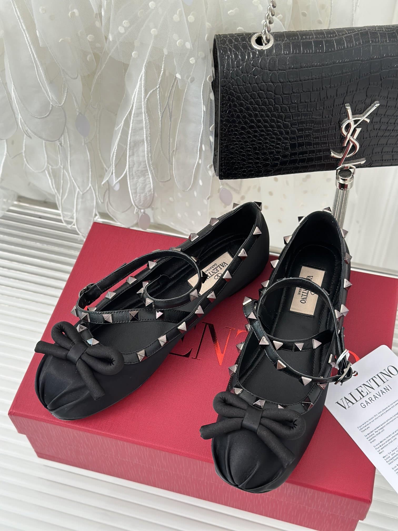 Valentino Garavani Rockstud Satin Ballerinas With Tone On Tone Studs Black 3W2S0Hb6Eql 0No