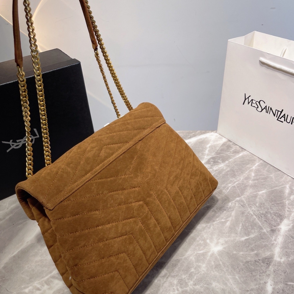 Saint Laurent Cinnamon Loulou Large Chain Bag In Suede Brown 31Cm