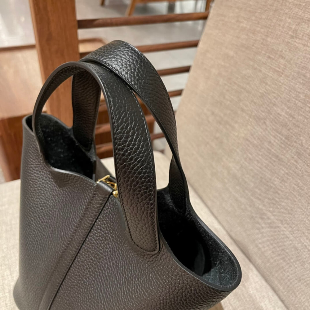 Hermes Picotin Lock Bag In Taurillon Clemence Noir Black 22Cm