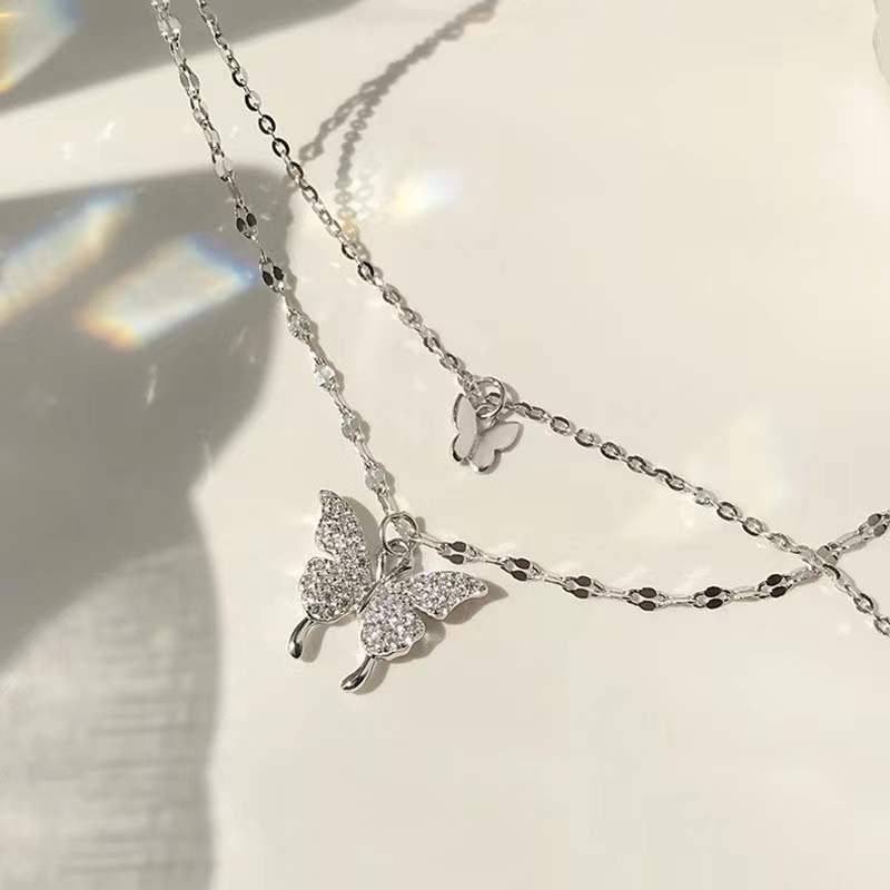 Velira s925 Double Butterfly Pendant Stacked Necklace