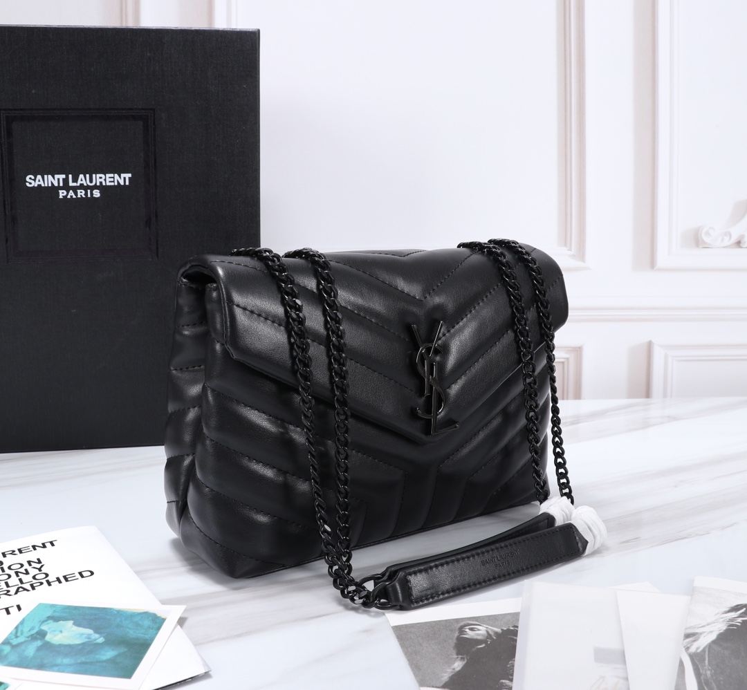 Saint Laurent Loulou Small Chain Bag In Matelasse Y Black Noir 23Cm