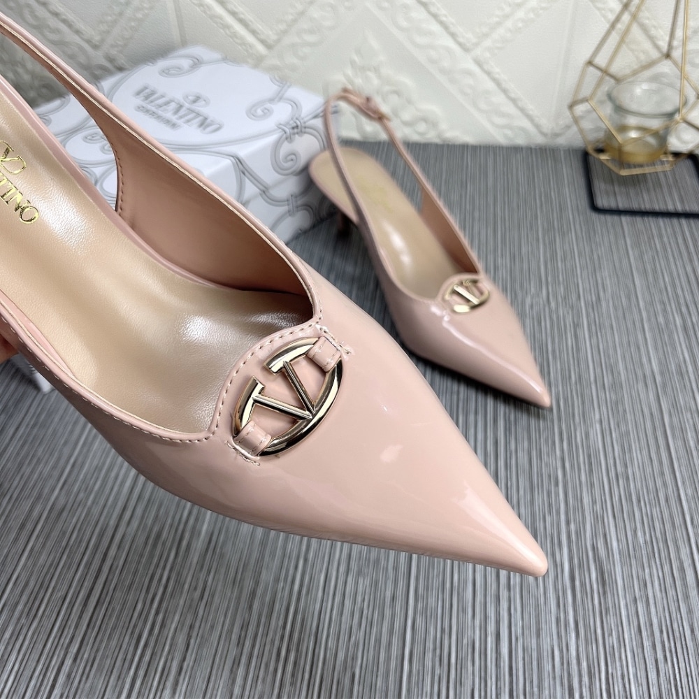 Valentino VLogo The Bold Edition Patent Leather Slingback Pumps, 60mm – Beige Rose