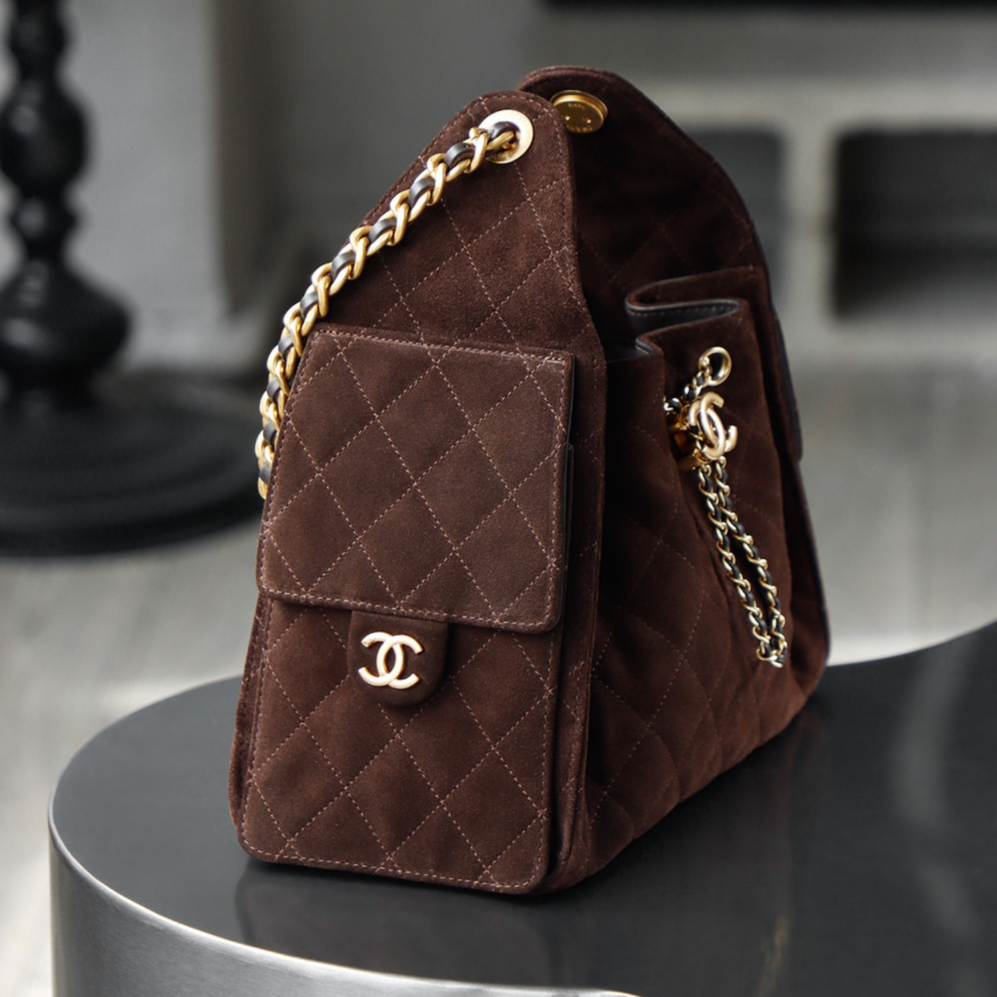 Chanel Dark Brown Suede 22cm/8.7in