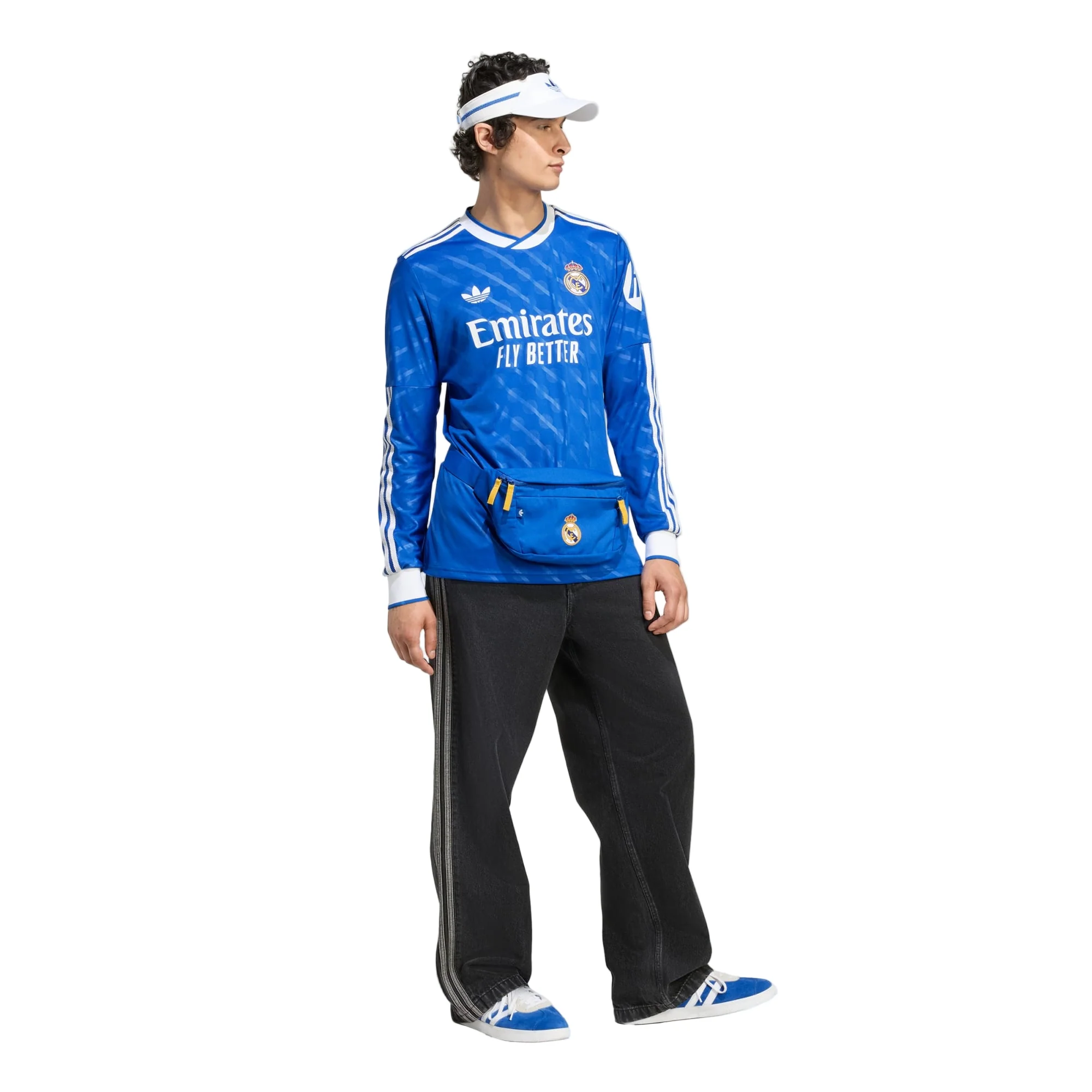 adidas Men's Real Madrid Mbappe Long Sleeve Third Jersey w/ Champions League Patches 25/26 (Blue/White)