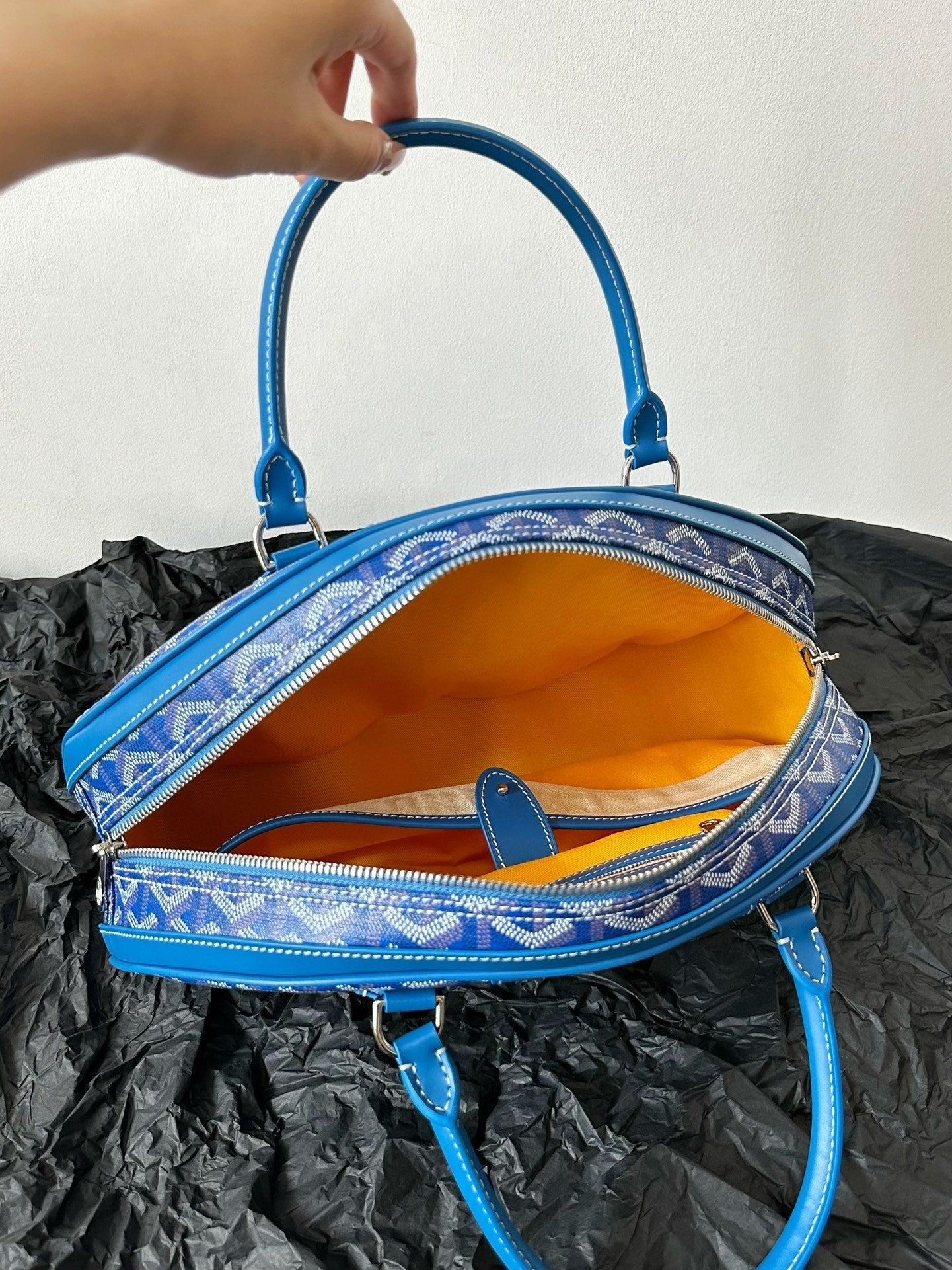 Goyard Goya Bowling Ball Medium Blue Canvas 35cm