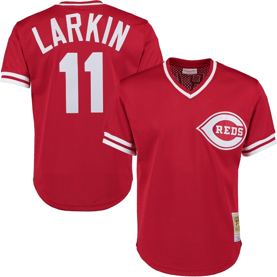 Barry Larkin Cincinnati Reds Mitchell&Ness Cooperstown Collection Mesh Batting Practice Button-Up Jersey Red