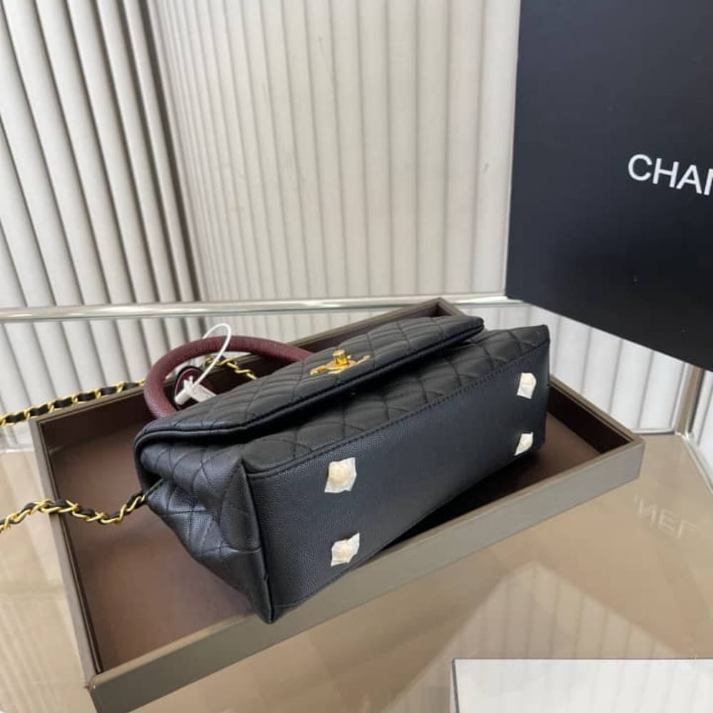 Chanel Coco Medium Grained Leather Top Handle Bag Black 23cm