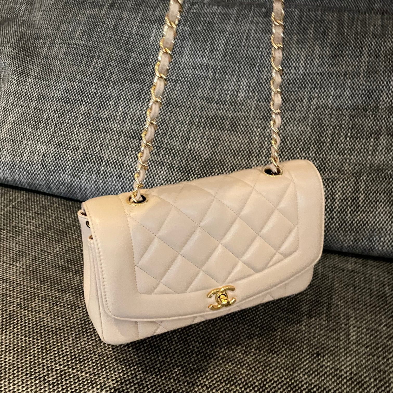Vintage Diana Nude Pink Quilted Lambskin Flap Bag with Gold-Tone Hardware