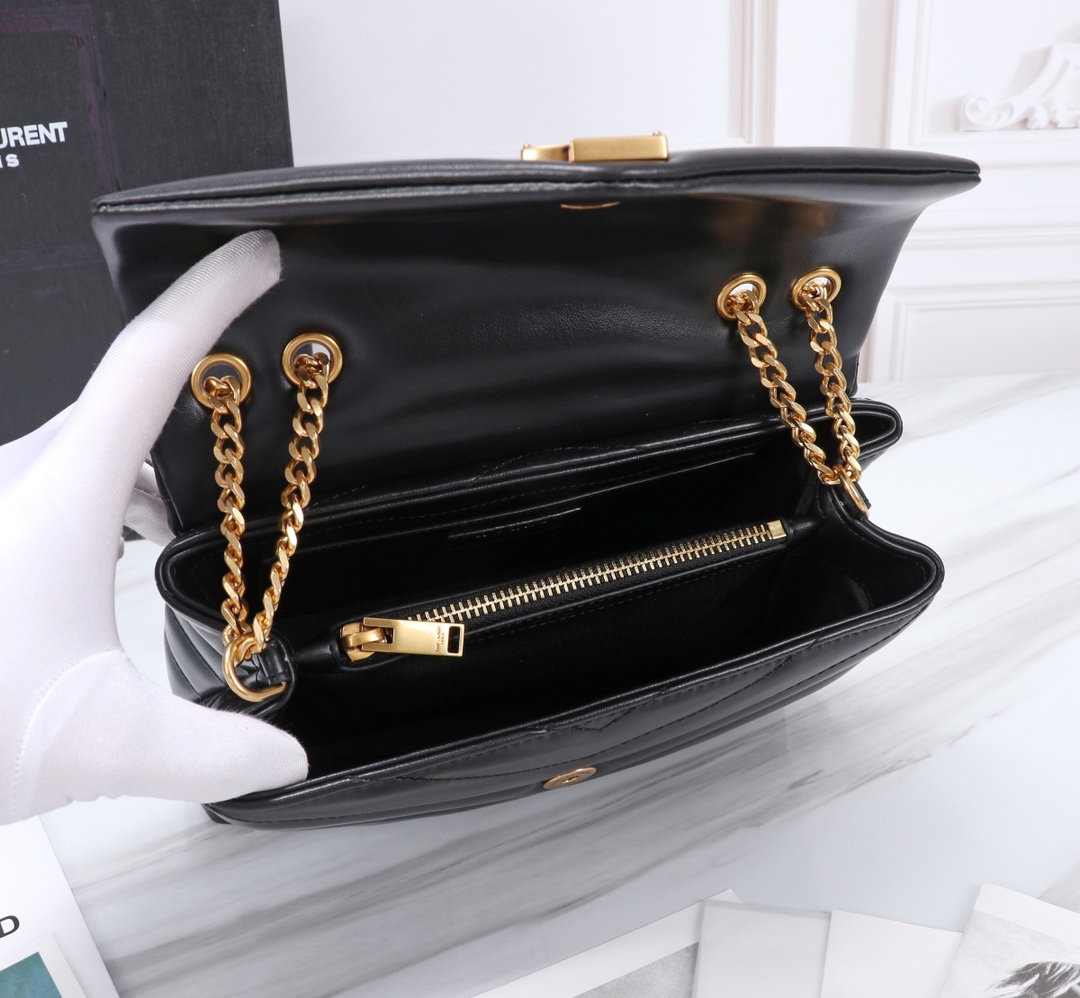 Saint Laurent Loulou Small Chain Bag In Matelassã‰ Y Black Gold 23Cm