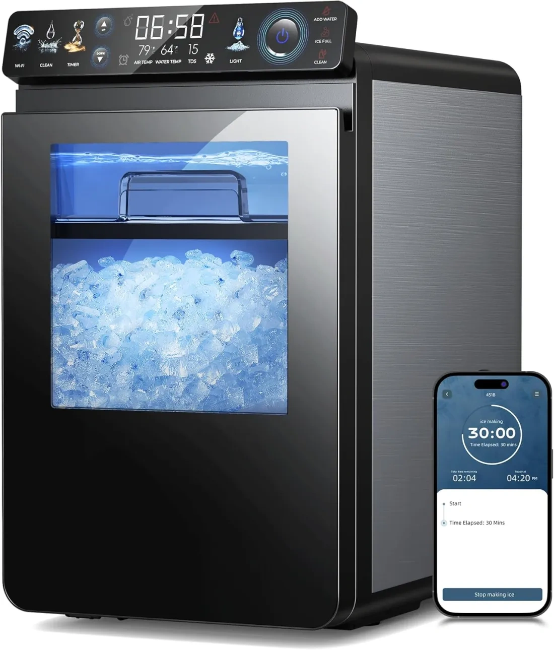 Nugget Ice Maker Countertop, Smart Pebble Ice Machine with APP Control