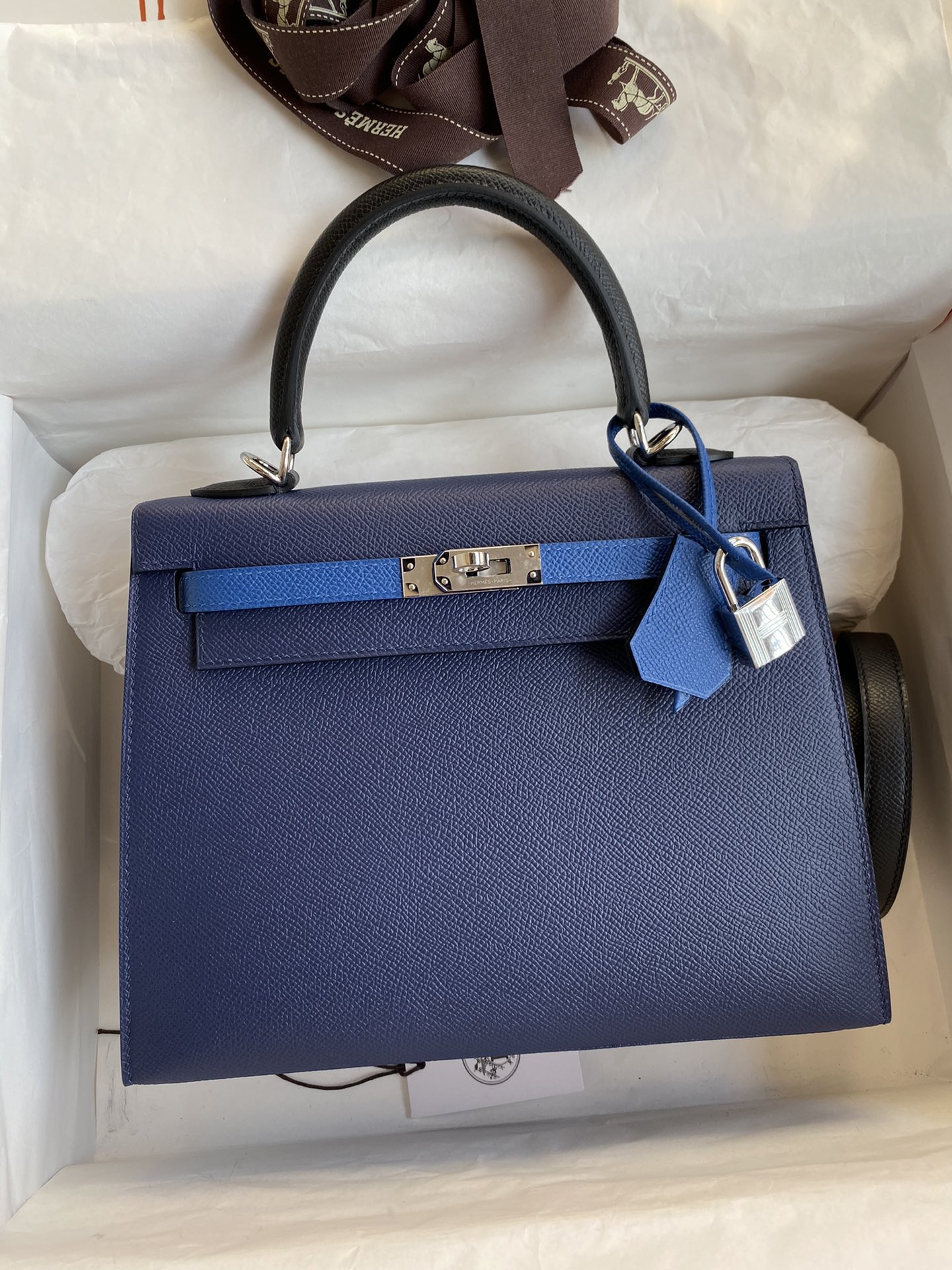 Hermes Kelly 25 Bag In Navy Blue Epsom Leather For Women 25cm/10in