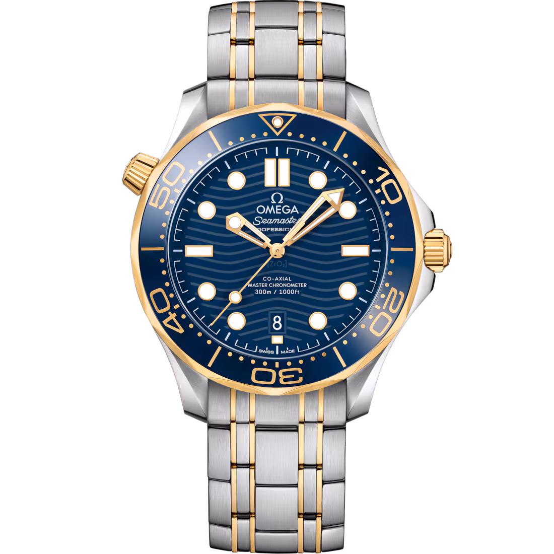 Omega Seamaster Diver 300M 42mm Blue Dial Stainless Steel 18k Yellow Gold Bracelet 210.20.42.20.03.001
