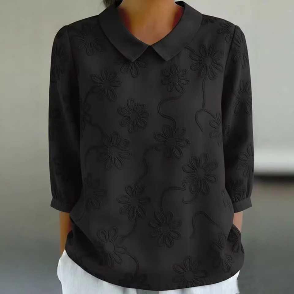 Women's Multi-Color Peter Pan Collar 3/4 Sleeve Blouse