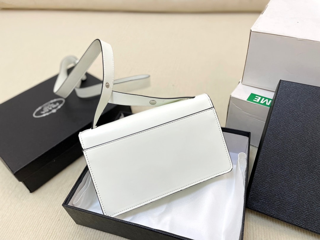 Prada Emblème Brushed-Leather Bag White 24cm