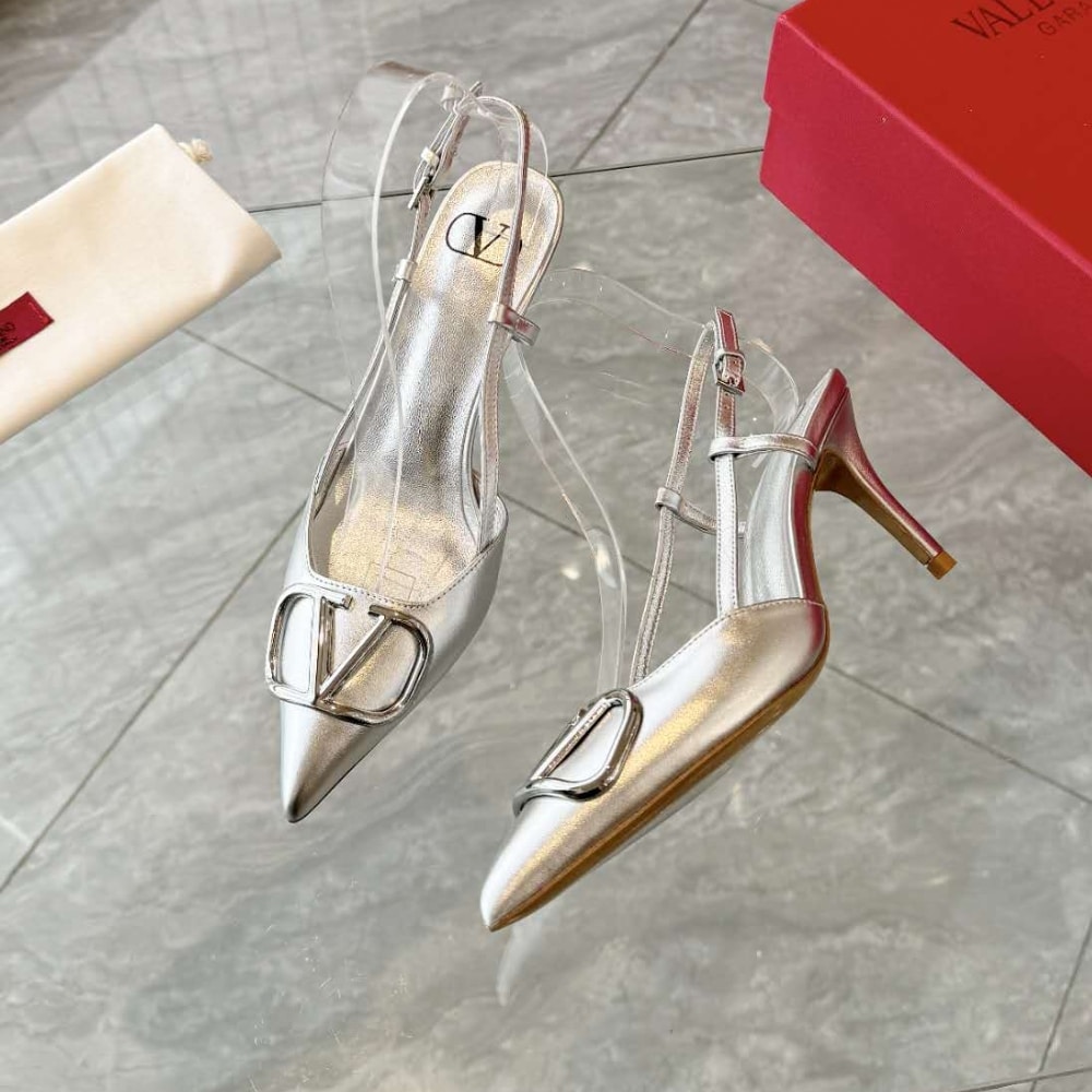 Valentino Vlogo Signature Pointed Toe Slingback Pump In Silver 3W0S0R01YJS S13