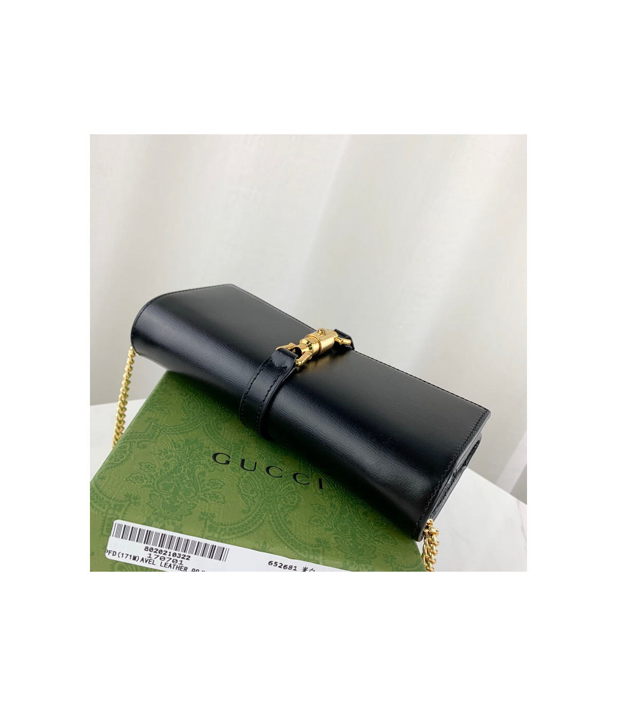 Gucci Jackie 1961 Black Calfskin Chain Wallet 19cm