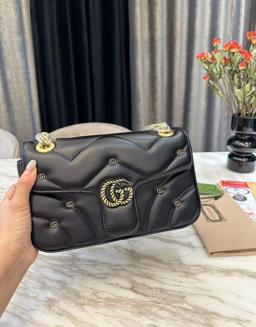 Gucci Gg Marmont Shoulder Bag Black 23Cm 443497 Aacpg 1000