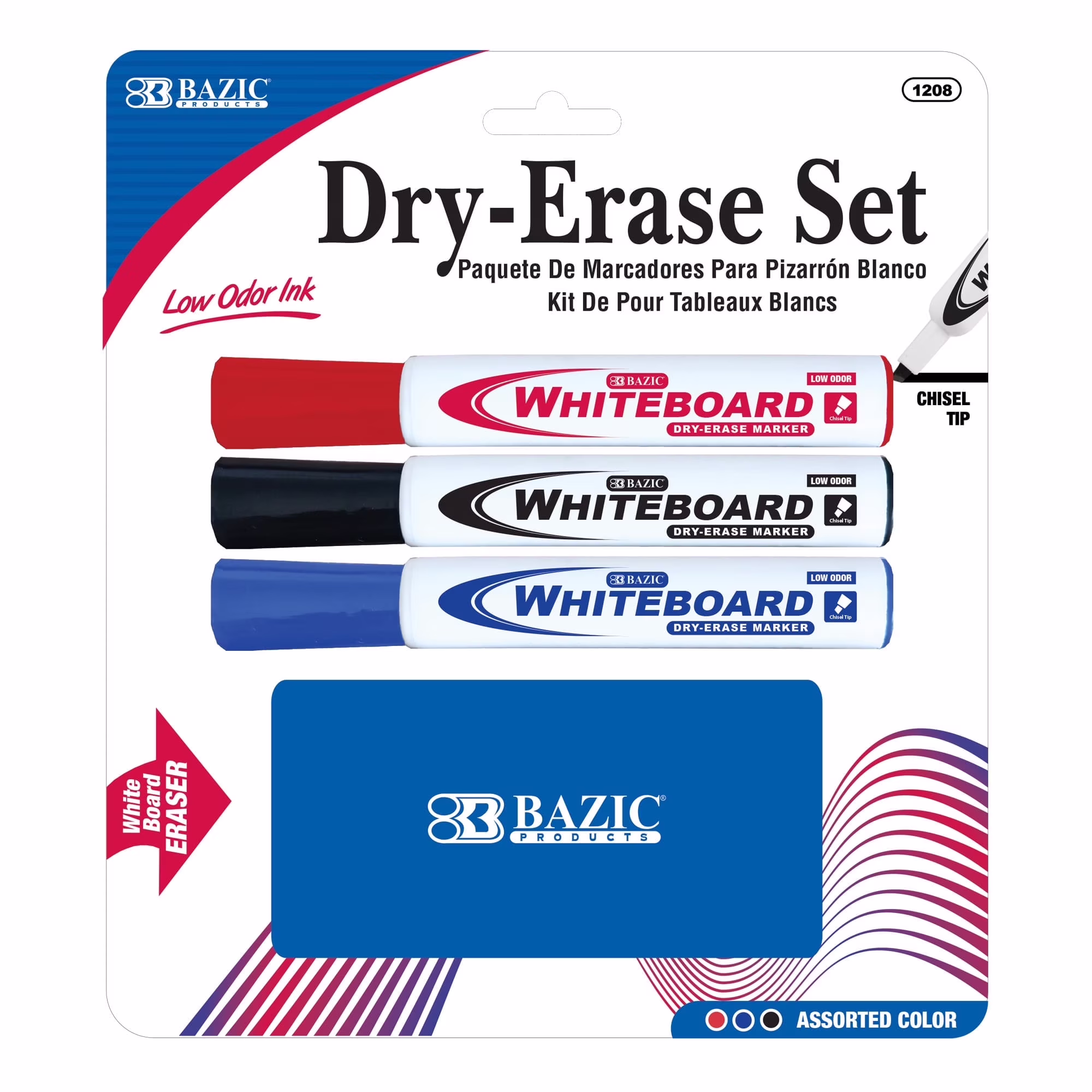 BAZIC Dry Erase Set, Marker + Board Eraser, Chisel Tip Whiteboard Markers, 24-Packs