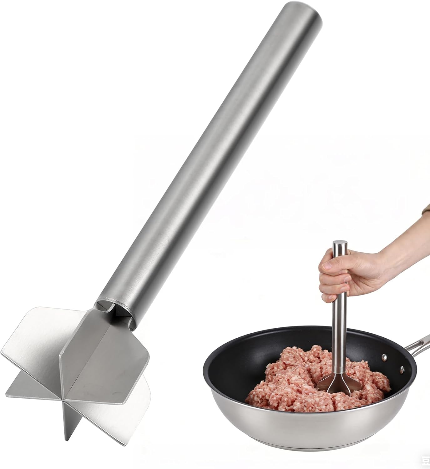 Heavy Duty Food Grade 6-Blade Ground Beef Smasher - Hamburger Chopper Tool
