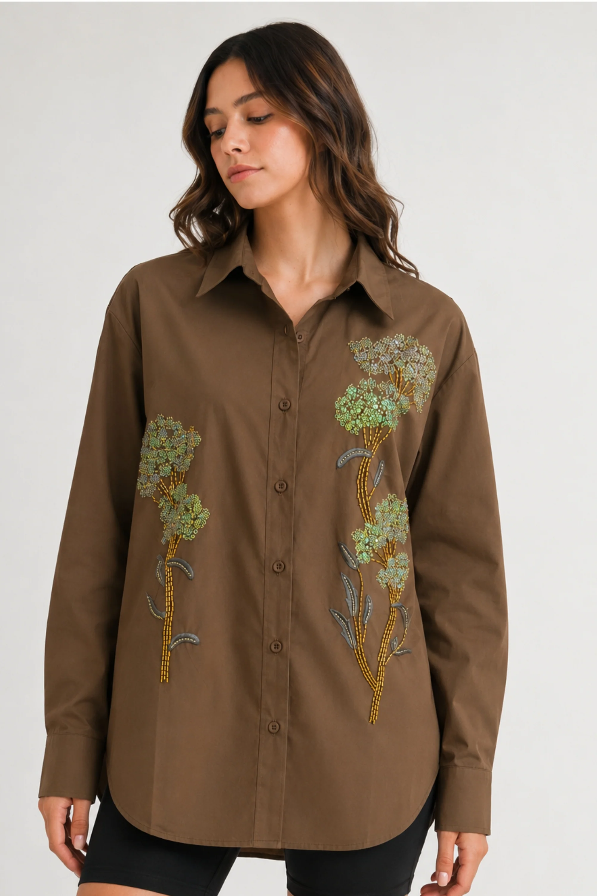 Mocha Bloom Embellished Shirt