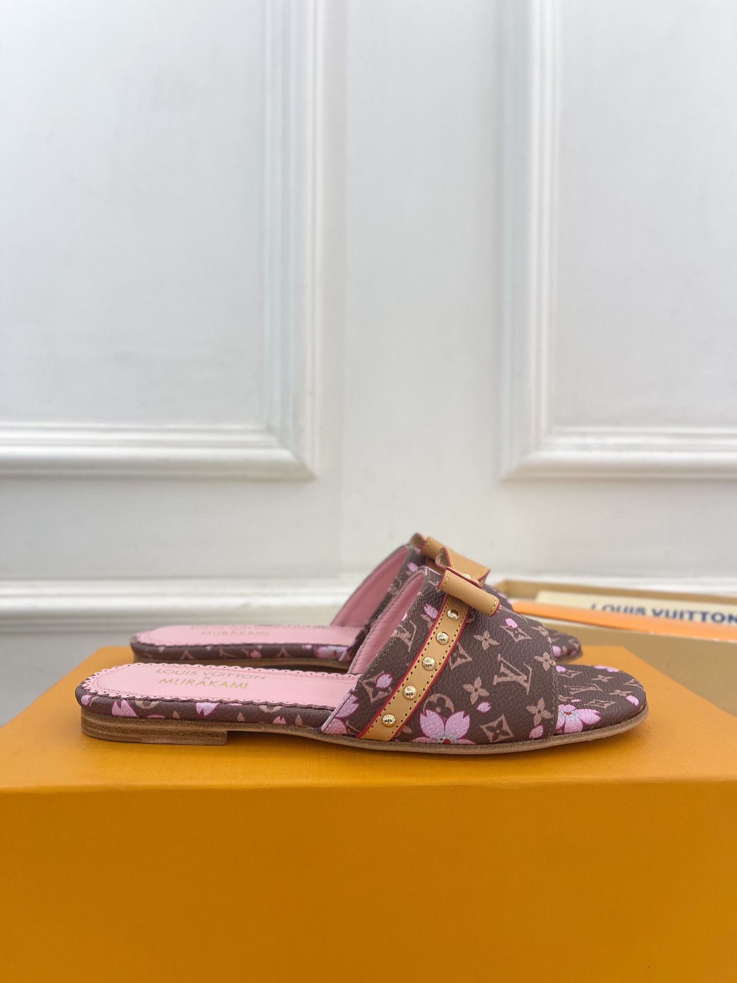 Louis Vuitton x Takashi Murakami Cherry Blossom Flat Slide Sandal Brown Monogram Canvas