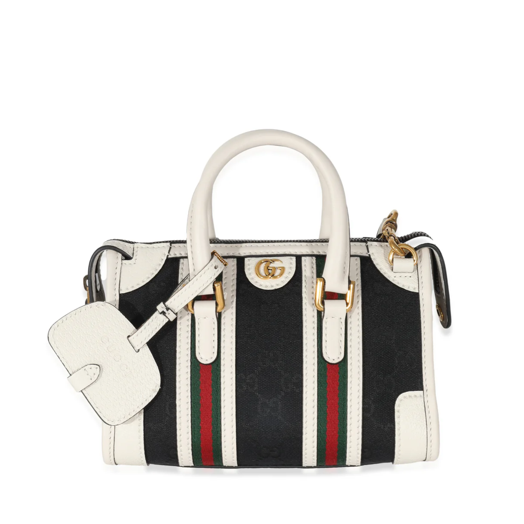 Gucci Black White Canvas Mini Double G Top Handle Bag 22cm/8.6in