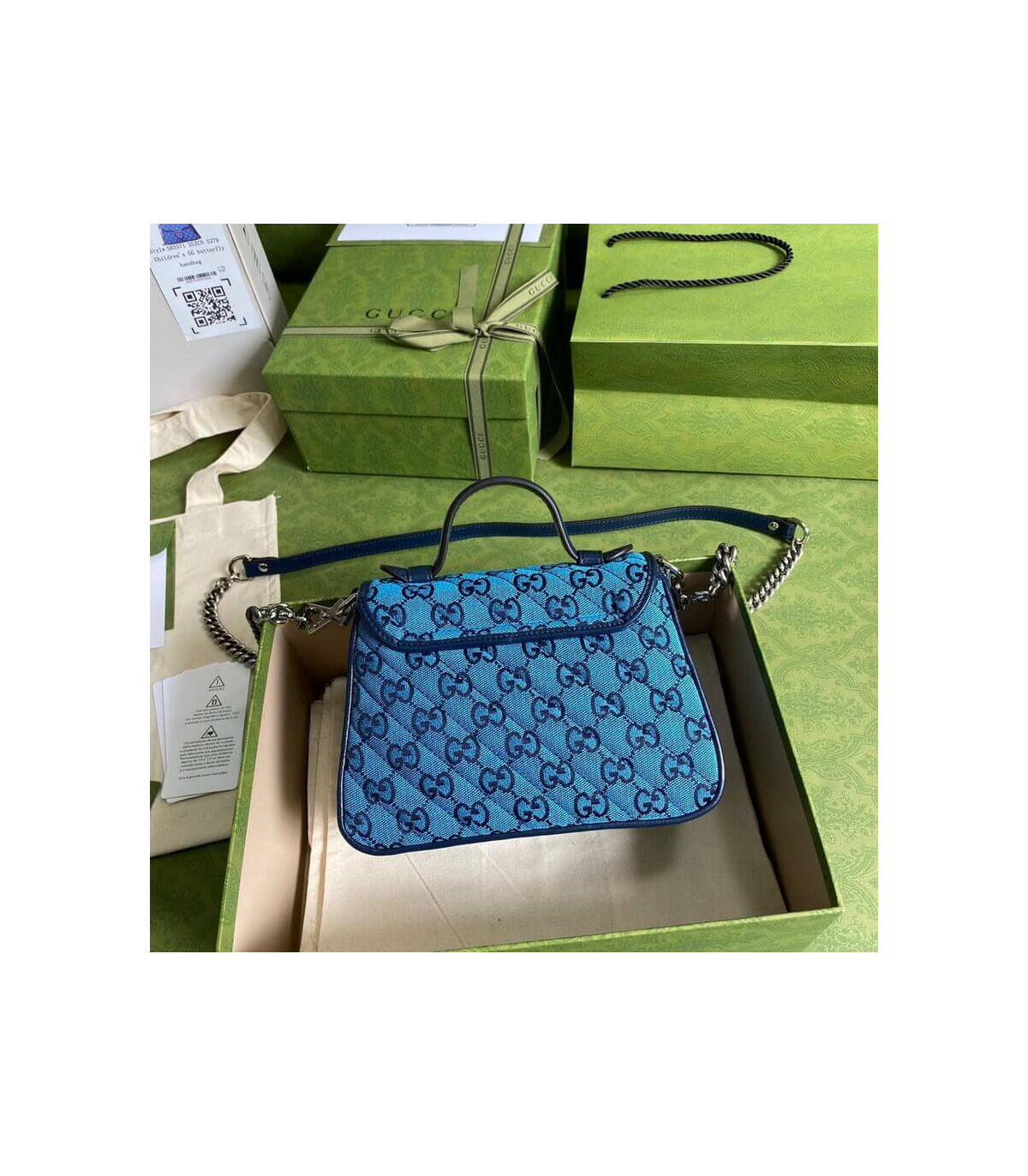 Gucci GG Marmont Multicolour Mini Top Handle Bag Blue