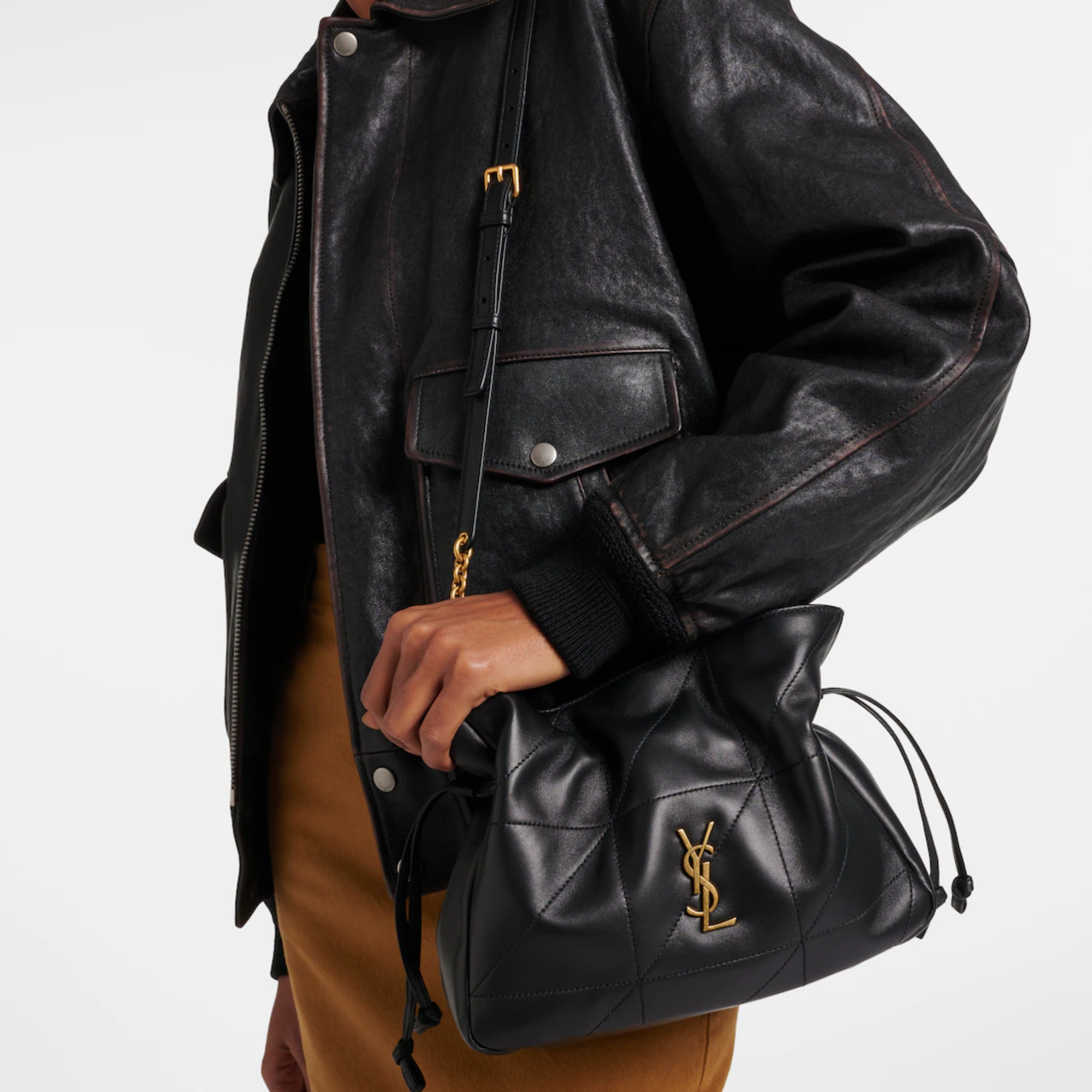 Saint Laurent Jamie Black Drawstring Shoulder Bag 26cm/10.2in