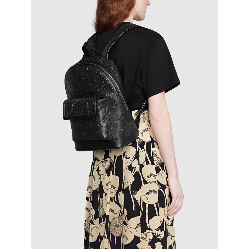 Gucci GG Embossed Backpack in Black Leather