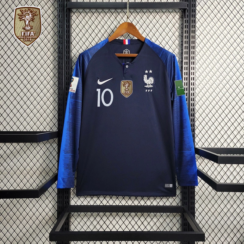 Retro Version 2018 World Cup France Home Long Sleeve  Mbappe #10 Griezmann Coman Kante Pogba Soccer Football jersey retro