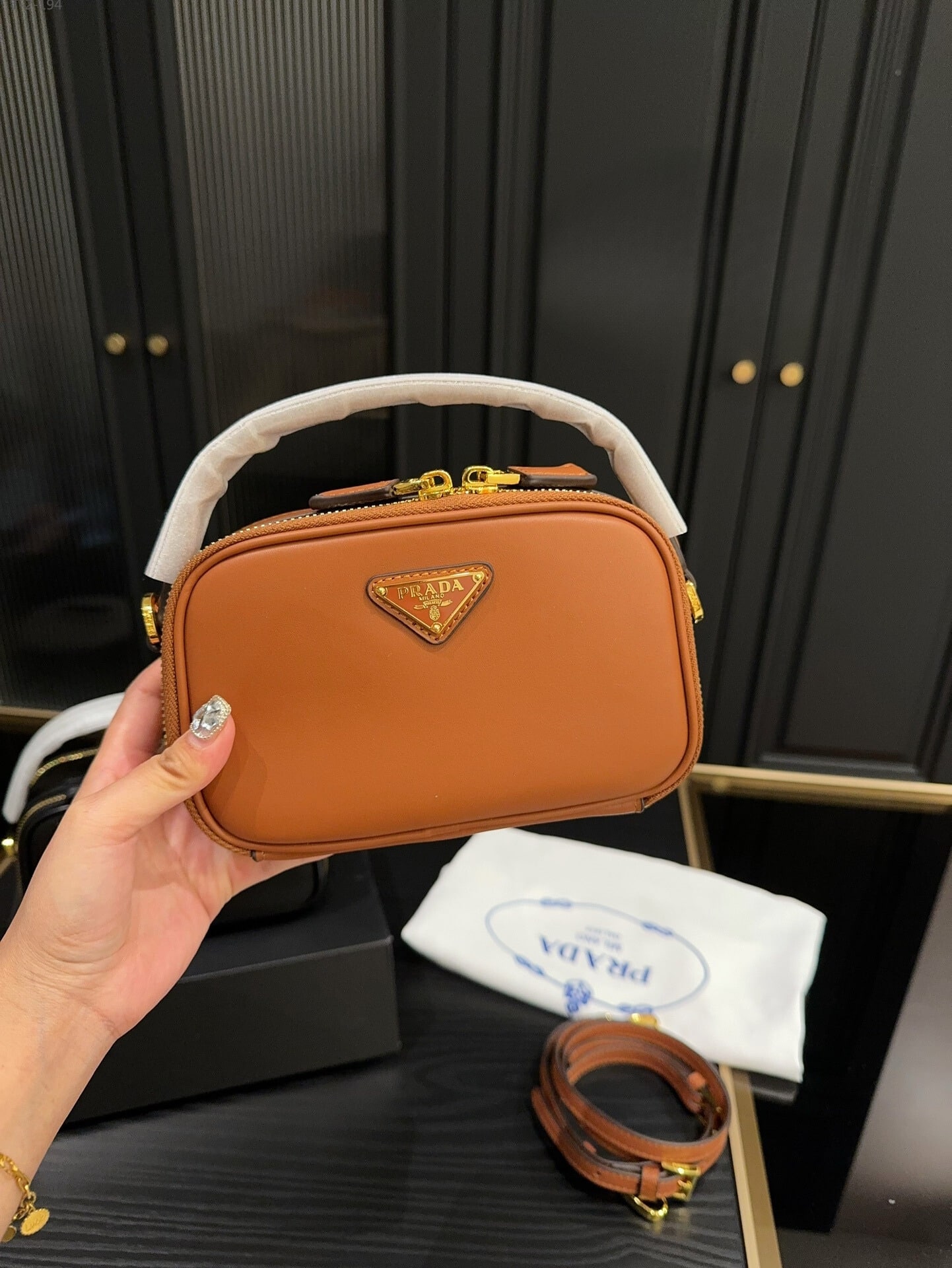 Prada Odette Leather Mini Bag Brown 18Cm