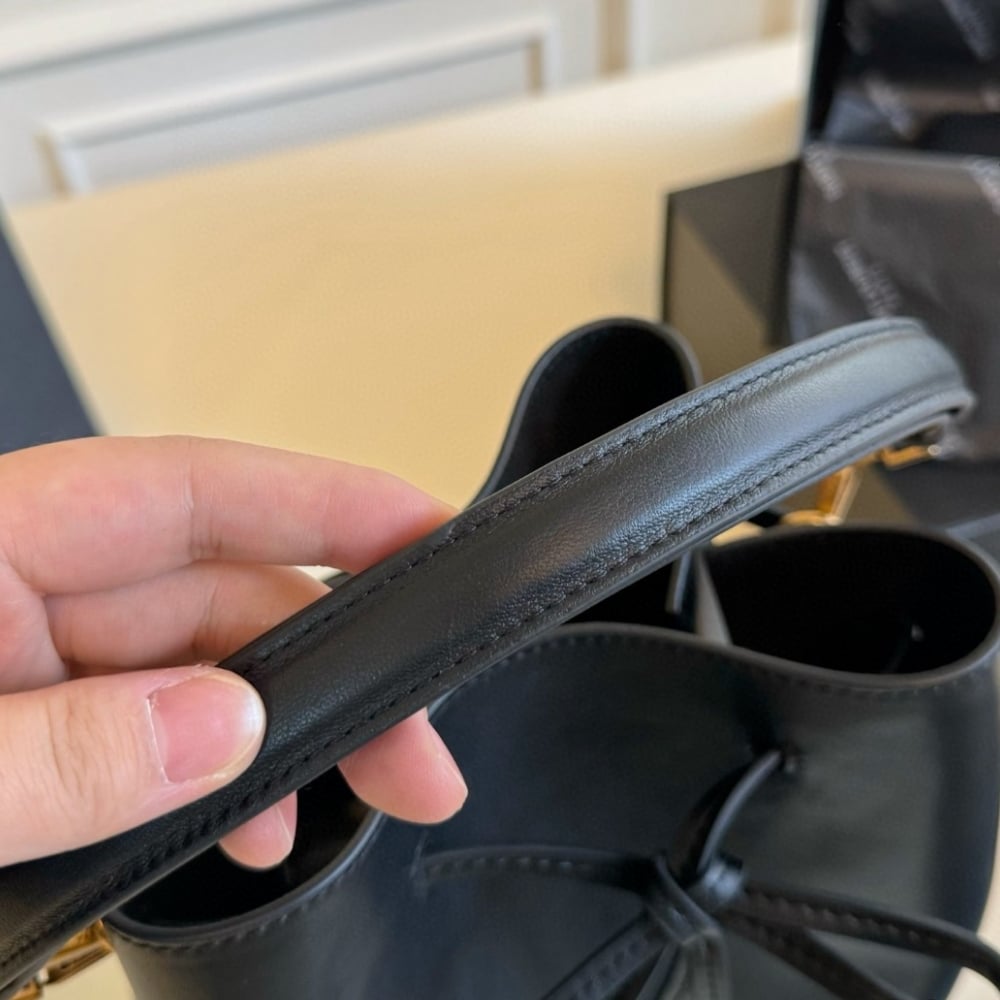 Saint Laurent Paris Vii Pochon Suede Leather Black 24Cm