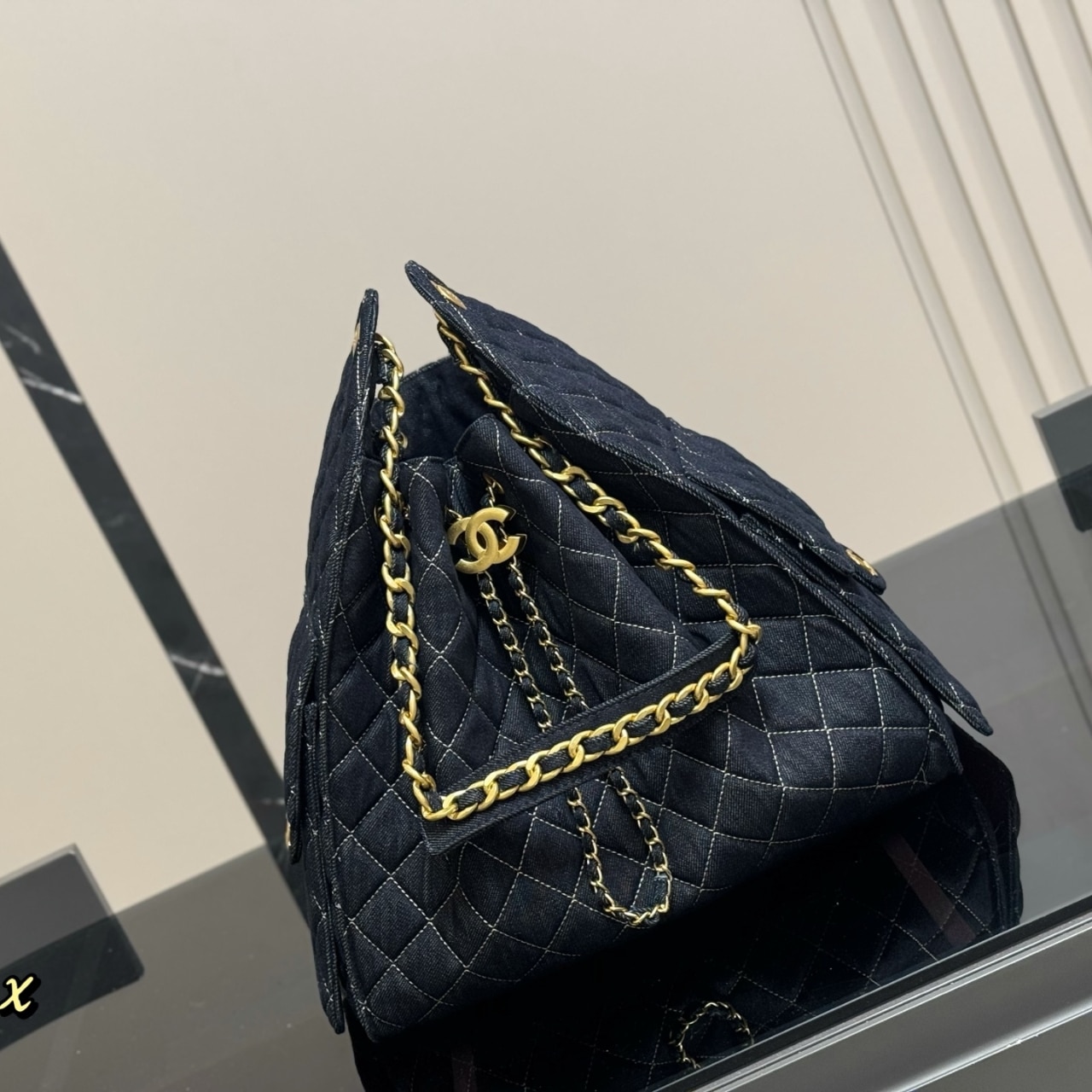 Chanel 25 Medium Handbag Washed Denim Dark Blue 34cm