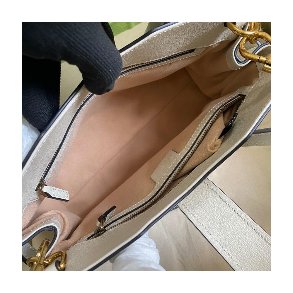 Gucci Small Top Handle Bag with Double G in White Leather