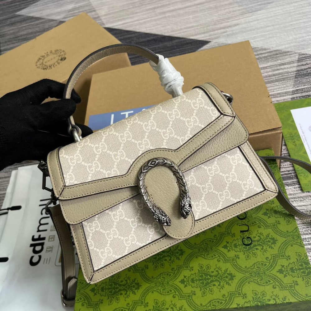 Gucci Small Dionysus Top Handle Bag Oatmeal Leather Trim
