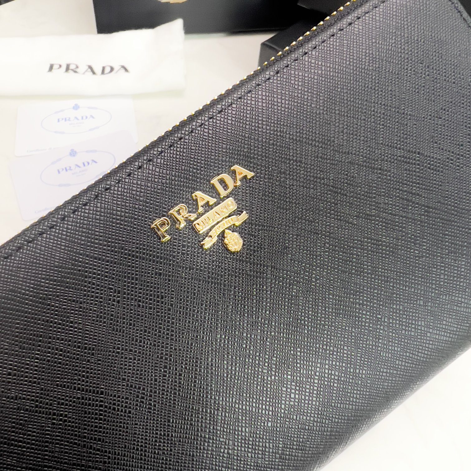 Prada Large Saffiano Leather Wallet Black 19Cm 1Ml506 Qwa F0002