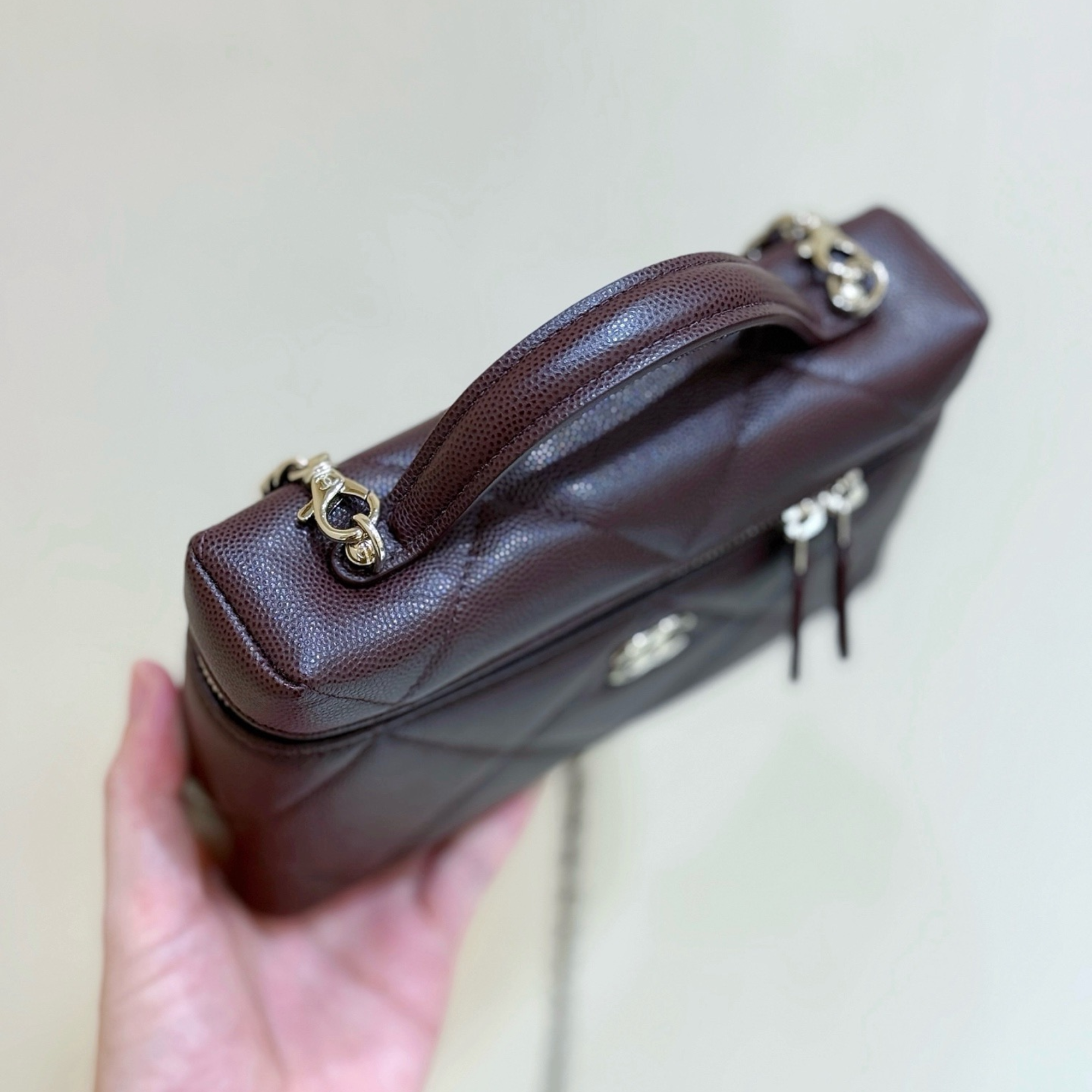 Chanel Top Handle Slim Vanity Case Dark Brown Hardware 19cm/7.5in