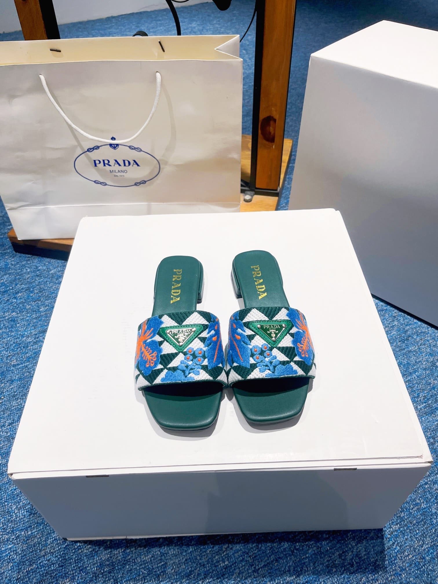 Prada Jacquard Logo Slides Green