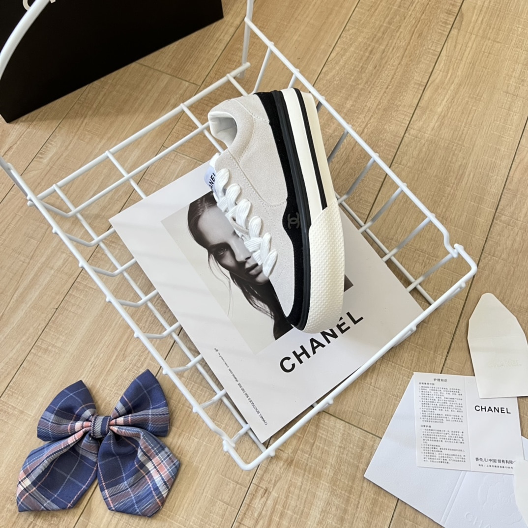 Chanel Suede Leather Runners White