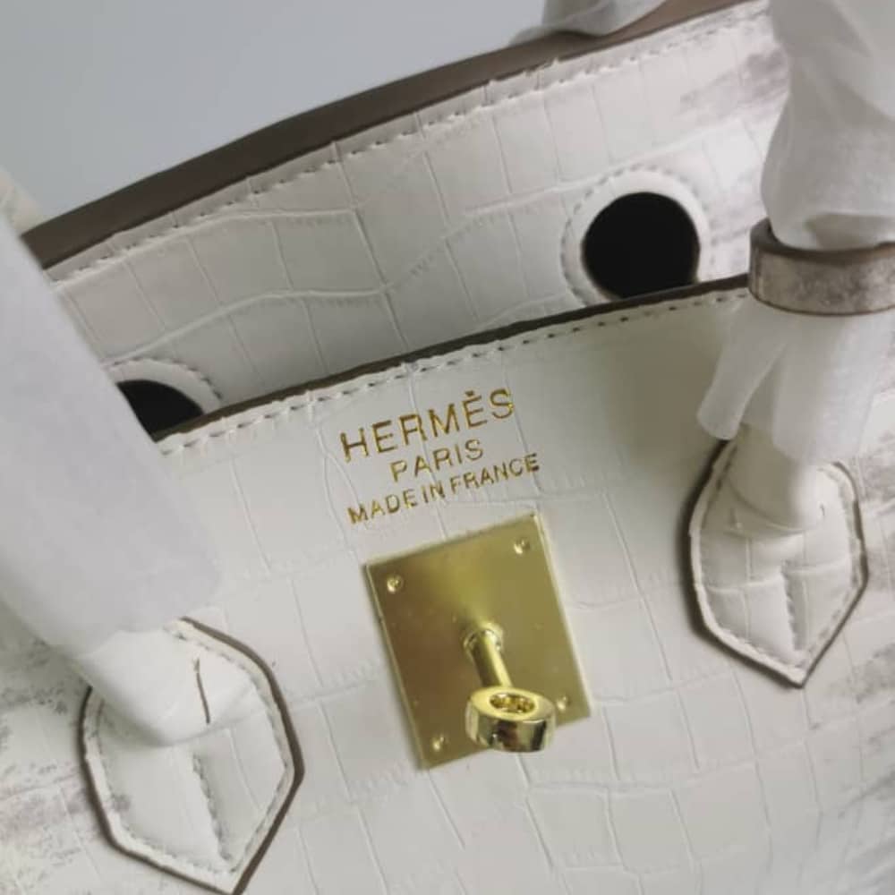 Hermes Birkin 30 Niloticus Himalaya Blanc Finish Gold Kelly 30Cm